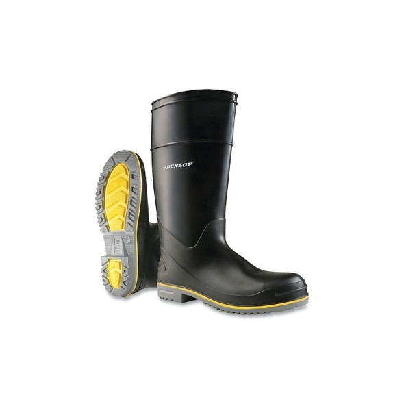 Polyflex 3 Rubber Boots, Steel Toe, Men's 12, 15 in Boot, PolyBlend/PVC, Black/Gray/Yellow