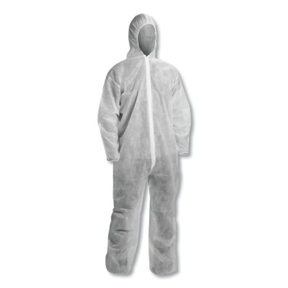 KGA10 Lightweight Coverall, Hooded, Zip Front, Elastic Wrist and Ankle, White, Large