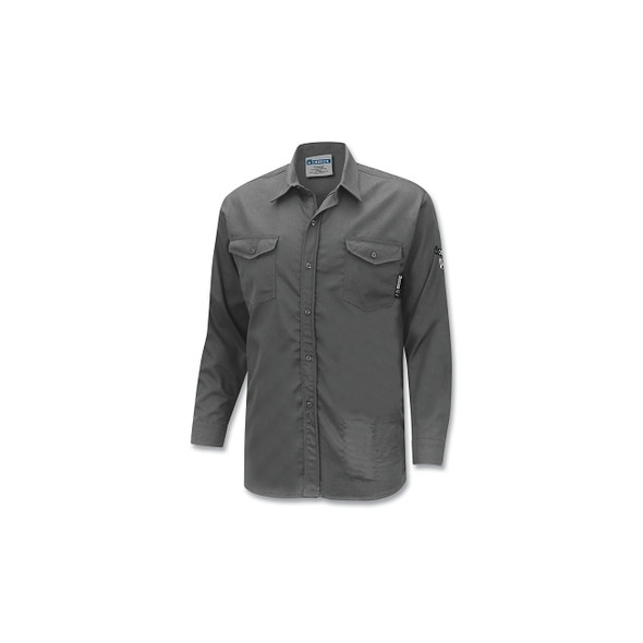 FR/Arc-Rated Safety Shirt, ZFI504, Long-Sleeve Collared, Button-Up, 88 Cotton/12 HT Nylon, 2XL, Gray