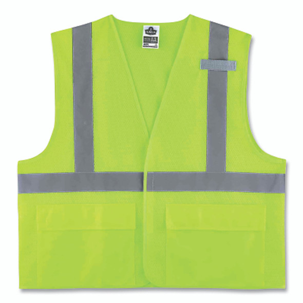 GloWear® Safety Vest, 8220HL,  Mesh, Class 2, Type R, Reflective Strip, 3 Pockets, Hook and Loop, Large/X-Large, Lime Pack of 6