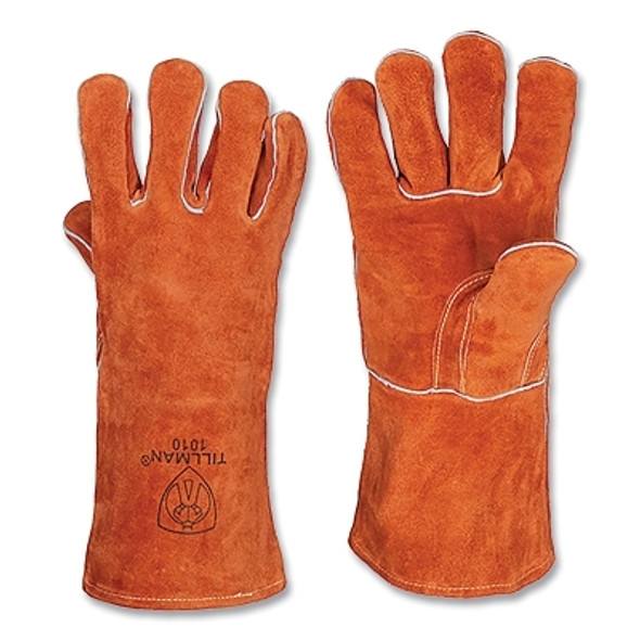 Stick Welding Gloves, 1010, Select Shoulder Split Cowhide Palm/BOH/Cuff, XL, Russet, 14 in L Cuff