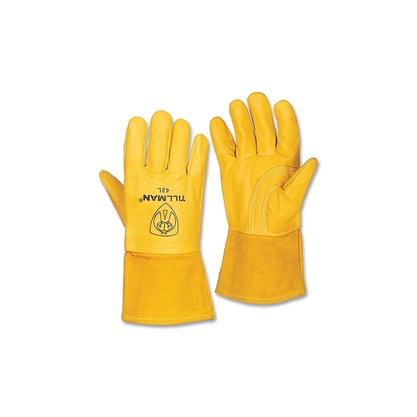 MIG Welding Gloves, 42, Top Gr Pigskin Palm/BOH/Split Cowhide Cuff, Lg, Tan, 4 in L Straight Cuff