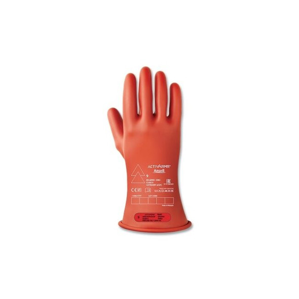 RIG Rubber Insulating Gloves, Natural Latex Rubber, Size 11, Red, Style CL0