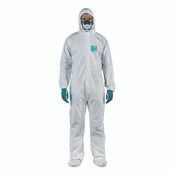 1500 PLUS Stitched Model 107 Superior Breathable Coveralls, Serged Seams, Hood, Boot, White, Size 4/Large