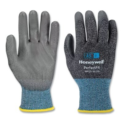 New Perfect Fit Gloves, 13 ga, PU A6/F, 9/Large, Gray Pack of 10