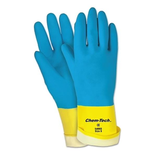 Chem-Tech Neoprene over Latex Gloves, Smooth, Medium, Blue/Yellow Pack of 12 Chem-Tech Neoprene over Latex Gloves, Smooth, Medium, Blue/Yellow Pack of 12