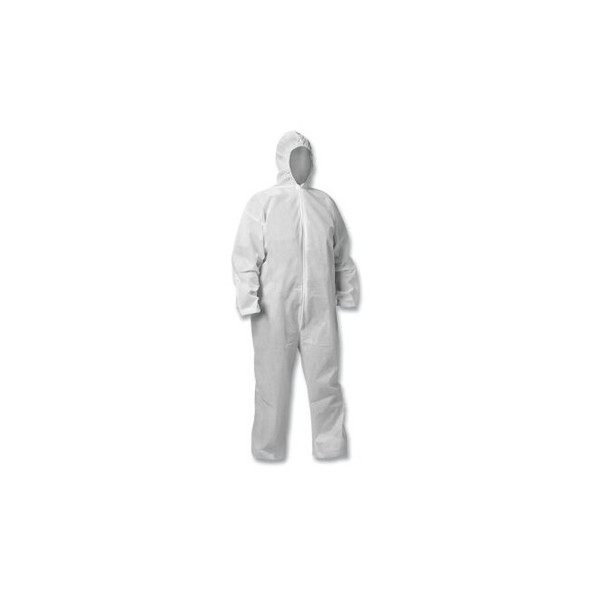 KGA20 Lightweight Coverall, Hooded, Zip Front, Elastic Wrists and Ankles, White, Medium