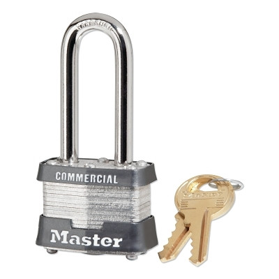 No. 3 Laminated Steel Padlock, 9/32 in dia, 5/8 in W x 2 in H Shackle, Silver/Gray, Keyed Alike, Keyed 0301 Pack of 6
