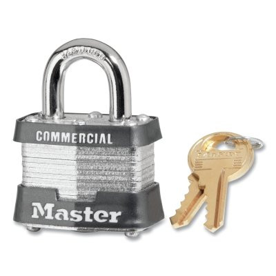No. 3 Laminated Steel Padlock, 9/32 in dia, 5/8 in W x 3/4 in H Shackle, Silver/Gray, Keyed Alike, Keyed 3918