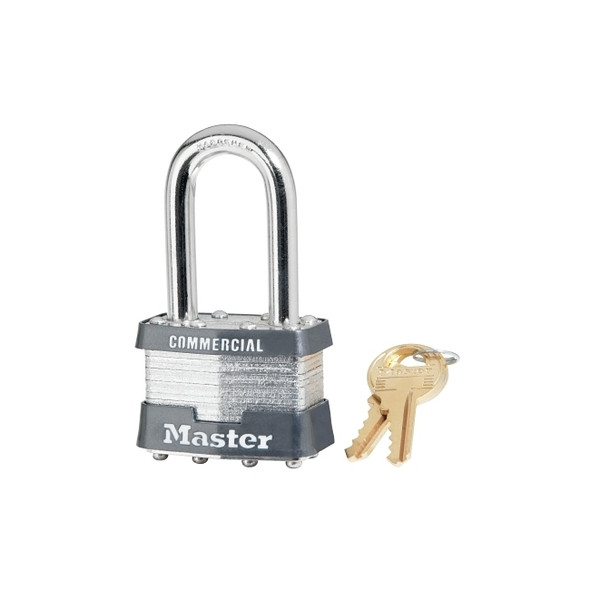 No. 1 Laminated Steel Padlock, 5/16 in dia, 3/4 in W x 1-1/2 in H Shackle, Silver/Gray, Keyed Alike, Keyed A360 Pack of 6