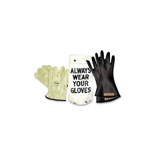 Insulating Lineman Gloves Kit, Natural Rubber, Size 08, Black