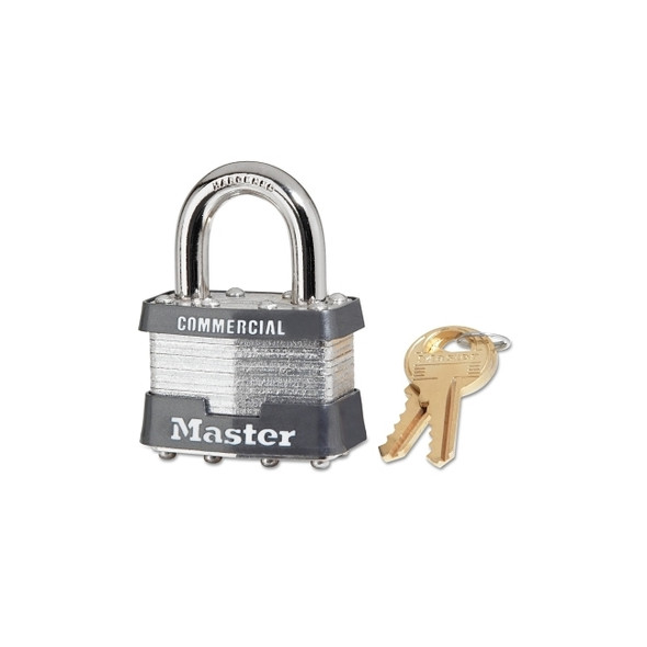 No. 1 Laminated Steel Padlock, 5/16 in dia, 3/4 in W x 1-1/2 in H Shackle, Silver/Gray, Keyed Alike, Keyed 2001 Pack of 6