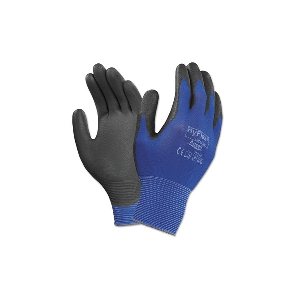 11-618 Polyurethane Palm Coated Gloves, Size 8, Black/Dark Blue