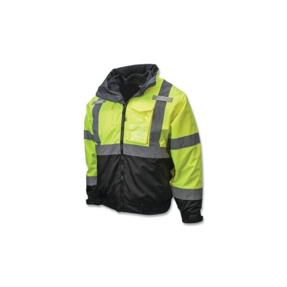 SJ210B Class 3 Three-in-One Deluxe High Visibility Bomber Safety Jacket, Hi-Vis Green, Black Bottom, 4X