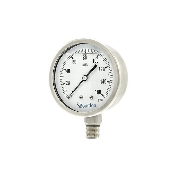 Pressure Gauge, 0 to 160 psi, 4 in Dial, 1/2 in NPT, Bottom Location