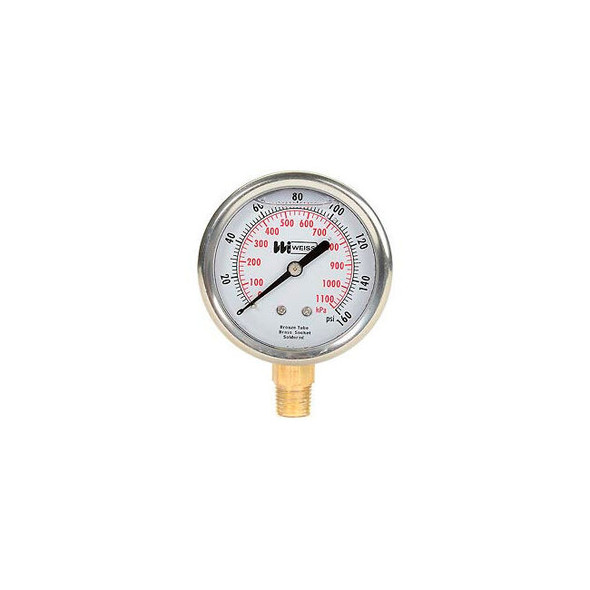 2 1/2"" dial liquid filled 1/4"" NPT bottom 0-160 PSI