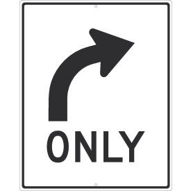 NMC TM522J Traffic Sign Right Turn Only Arrow Sign 30"" X 24"" White