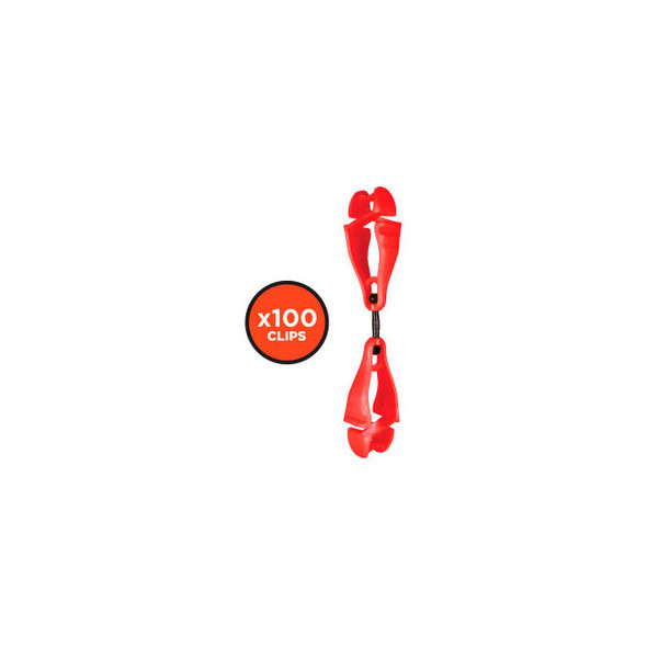 Ergodyne 3420-BULK Squids Swivel Glove Clip Holder Dual Clips 100-Pack Red