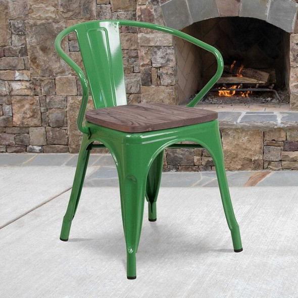 Flash Furniture Metal Chair with Arms,Green CH-31270-GN-WD-GG