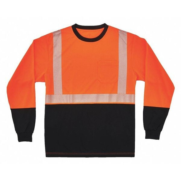 Blk Front Perf. Lng Slv Shirt,Large,Org, Polyester, Orange, Black, L