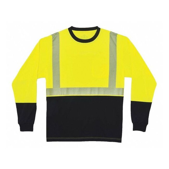 Black Front Perf. Lng Slv Shirt,L,Lime, Polyester, Lime, Black, L