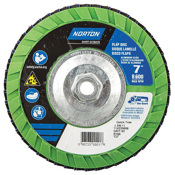Norton Abrasives Flap Disc,7 In x 60 Grit,5/8-11 66623399017