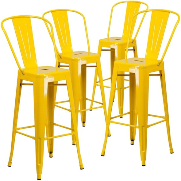 4PK 30" High Yellow Metal Indoor-Outdoor Barstool  4-CH-31320-30GB-YL-GG