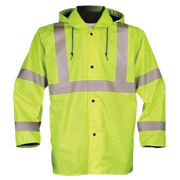Breathable Rain Jacket with Hood, Polyurethane, Class 2 Yellow/Green, L