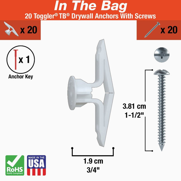 Toggler #8 x 1-1-2 In. Plastic Hollow Wall Anchors (20-Count) 50525 243163