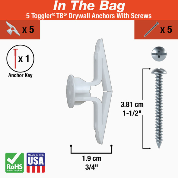 Toggler #8 x 1-1-2 In. Plastic Hollow Wall Anchors (5-Count) 50300 253127