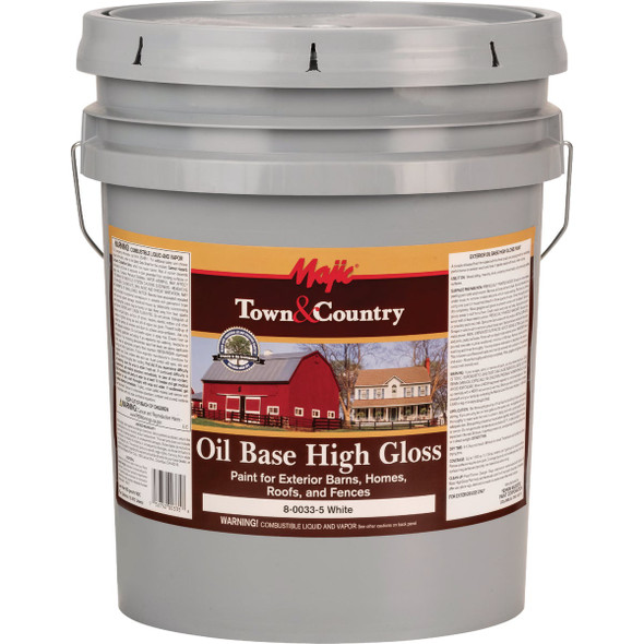 MAJIC Town & Country Oil Base High-Gloss Barn & Fence Paint, White, 5 Gal.