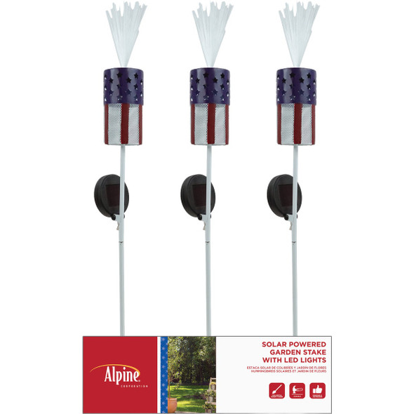 Alpine 33 In. H. Patriotic Metal Flag Firecracker Stake with LED Light Pack of 9 QLP1580BB-CC-TM 851014