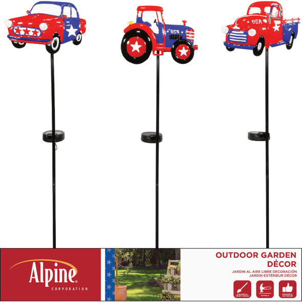 Alpine Solar LED Patriotic Car Garden Stake Light SUG344A Pack of 12