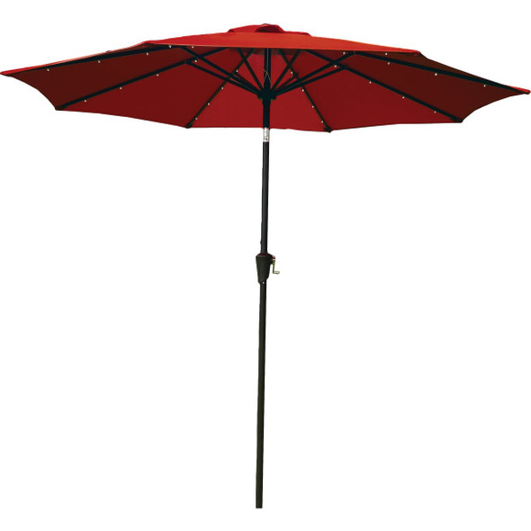 9 Ft. Aluminum Tilt/Crank Crimson Red Patio Umbrella with Solar LED Lights - PFAS Free