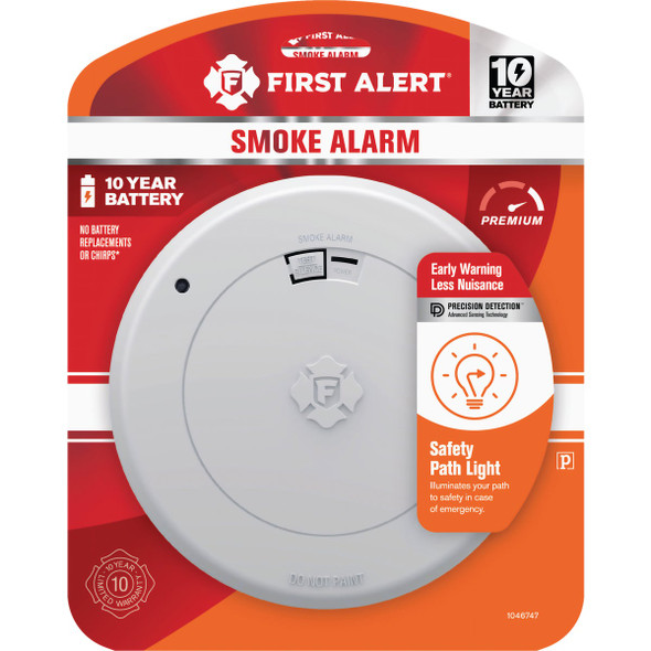 First Alert SM210L 10-Year Battery Photoelectric Smoke Alarm with Safety Path Light