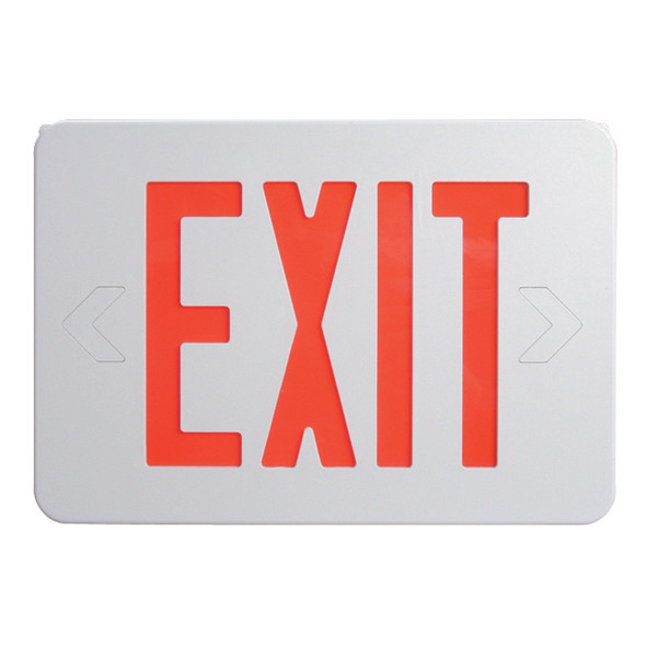 Red LED Exit Sign, AC, White, 1/Each