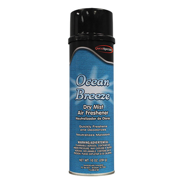 QuestSpecialty® Dry Mist Air Freshener, Ocean Breeze, 10 oz Aerosol, 12/Case