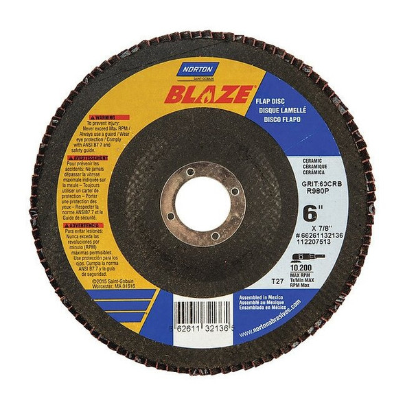 Norton Abrasives Flap Disc,Medium,60 Grit,6" dia. 66261132136