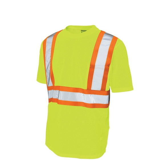 High Visibility Short Sleeve Shirt, 2, R, Polyester, Green/Yellow, L