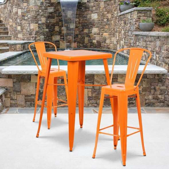 4PK 30" High Orange Metal Indoor-Outdoor Barstool