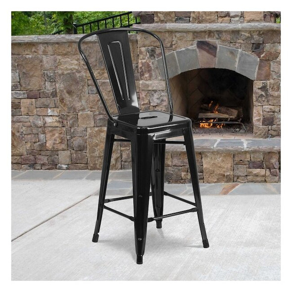 4 " High Black Metal Counter Height Stool, PK4