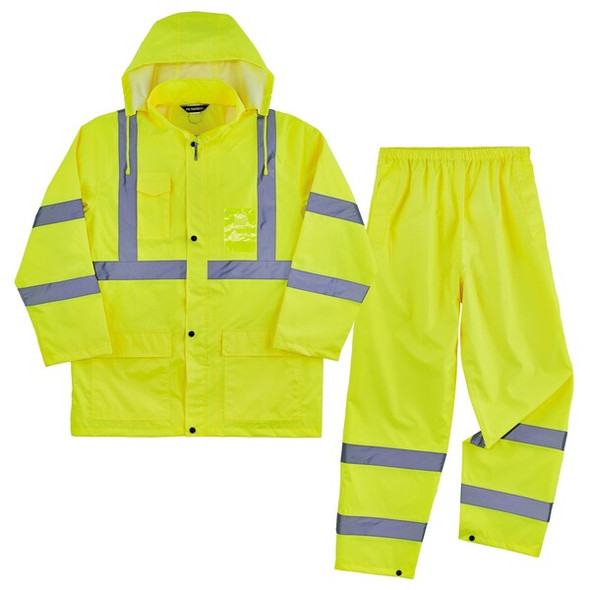 Ergodyne Lightweight HV Rain Suit, Lime, Size XL 8376K