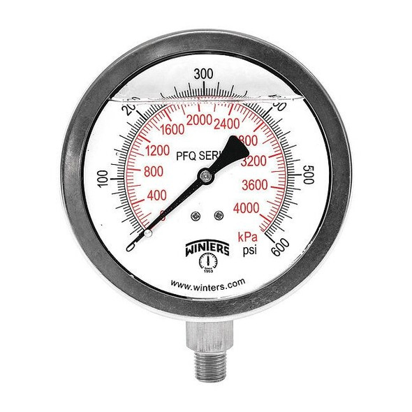 Industrial Pressure Gauge, 0 to 600 psi, 4 in Dial, 1/4 in NPT, Bottom Location