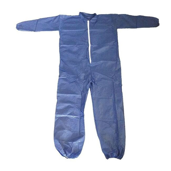 Condor Collared Disposable Coveralls, 5XL, Blue, polypropylene, zipper 26W821