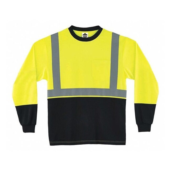 Ergodyne T-Shirt,LS,Cl 2,Black Bottom,HV,Lime,3X 8291BK