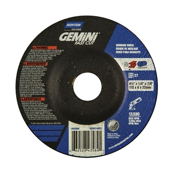 Grinding Wheels, Aluminum Oxide, 4 1/2" Dia, 7/8" Arbor, 1/4 in Thick, 24 Grit