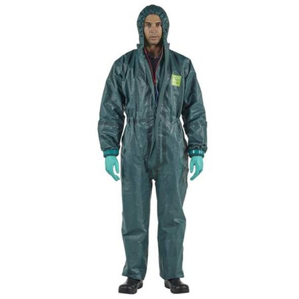 Chemical Resistant Coverall, 4Xl, Green, Chemical Laminate