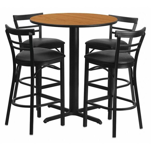 Flash Furniture Natural Bar Table,X-Base,Blk Seats,24" HDBF1035-GG