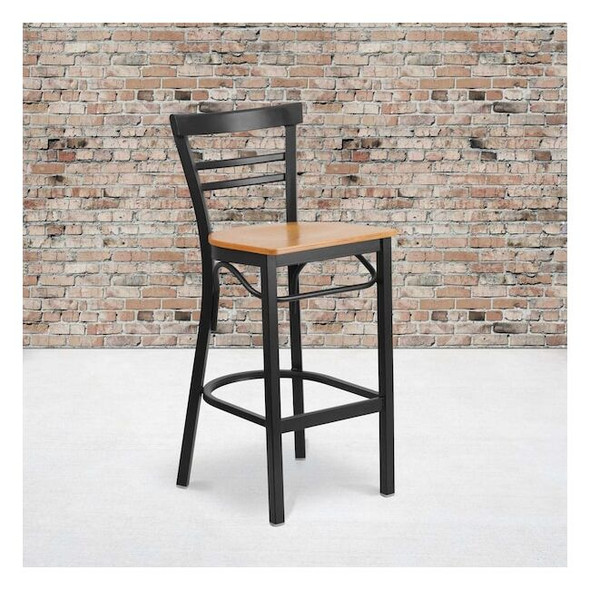 Flash Furniture Black Ladder Stool-Nat Seat,PK2 2-XU-DG6R9BLAD-BAR-NATW-GG