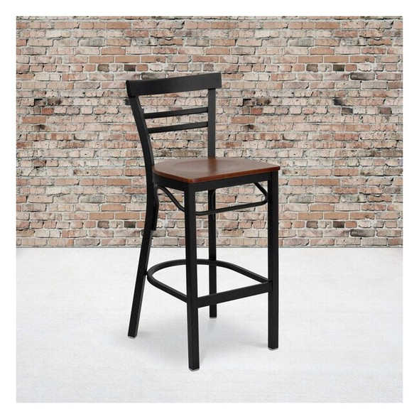 Flash Furniture Black Ladder Stool-Cherry Seat,PK2 2-XU-DG6R9BLAD-BAR-CHYW-GG